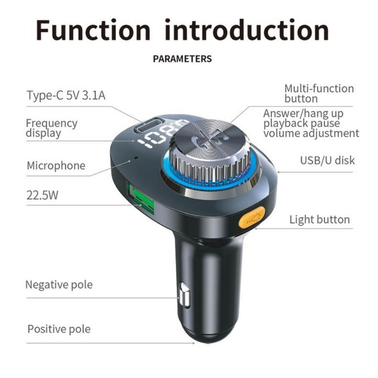 C18 Car Audio Receiver 3.1A Quick Charge USB Device BT 5.0 Color LED Backlight FM Transmitter - Bluetooth Car Kits by PMC Jewellery | Online Shopping South Africa | PMC Jewellery | Buy Now Pay Later Mobicred