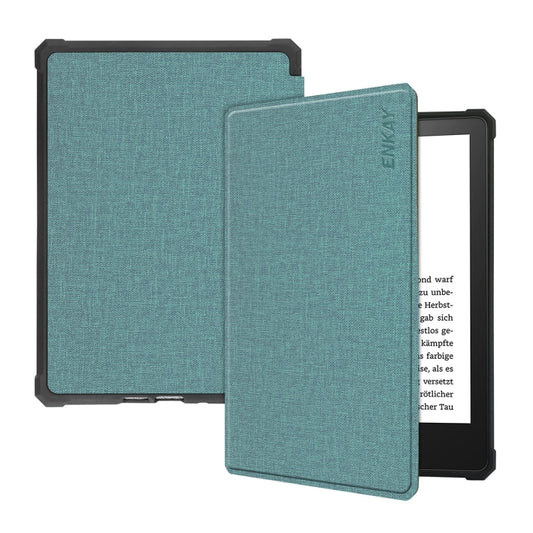 For Amazon Kindle Paperwhite 5 2021 ENKAY Solid Color Denim Texture Horizontal Flip Leather Tablet Case with Sleep / Wake-up Function(Green) - Amazon by ENKAY | Online Shopping South Africa | PMC Jewellery | Buy Now Pay Later Mobicred