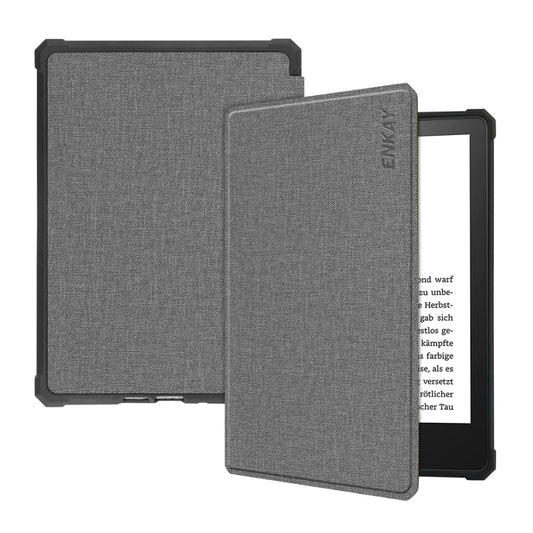 For Amazon Kindle Paperwhite 5 2021 ENKAY Solid Color Denim Texture Horizontal Flip Leather Tablet Case with Sleep / Wake-up Function(Grey) - Amazon by ENKAY | Online Shopping South Africa | PMC Jewellery | Buy Now Pay Later Mobicred