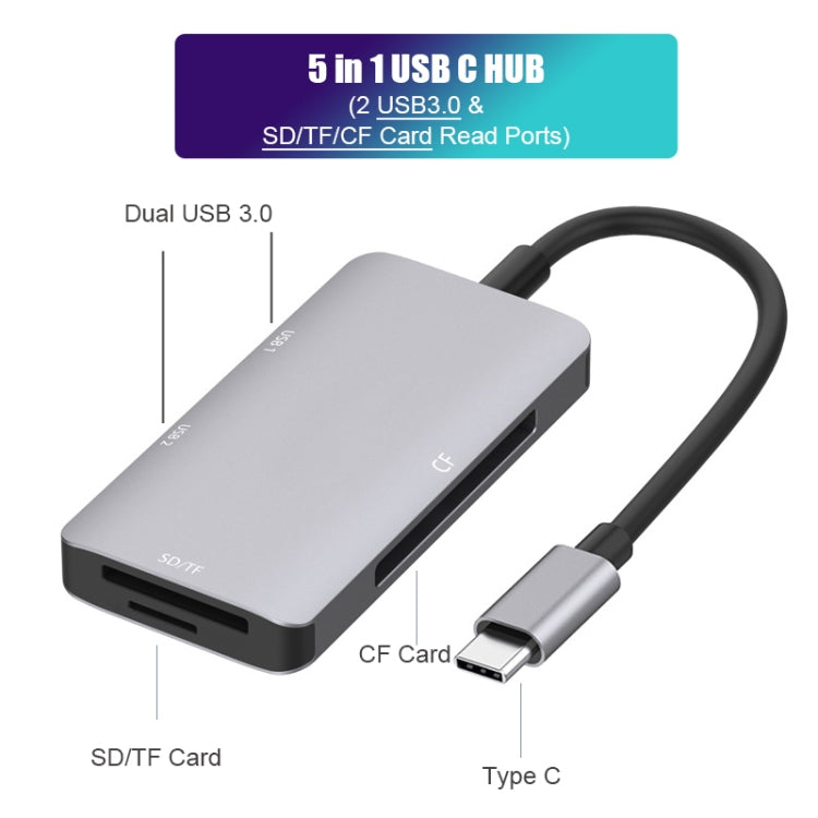 5 in 1 Data Read HUB Adapter with SD / TF / CF Card, Dual USB3.0 Ports - USB HUB by PMC Jewellery | Online Shopping South Africa | PMC Jewellery | Buy Now Pay Later Mobicred