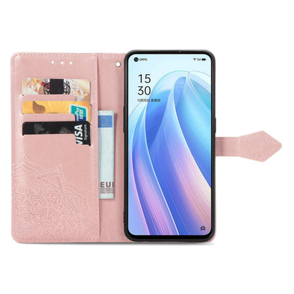 For OPPO Reno7 5G Mandala Flower Embossed Flip Leather Phone Case(Rose Gold) - OPPO Cases by PMC Jewellery | Online Shopping South Africa | PMC Jewellery | Buy Now Pay Later Mobicred