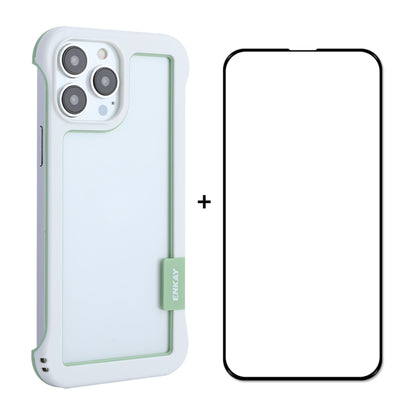 For iPhone 13 Pro ENKAY Frameless Hollow PC Case + Glass Film (White) - iPhone 13 Pro Cases by ENKAY | Online Shopping South Africa | PMC Jewellery | Buy Now Pay Later Mobicred