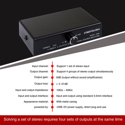 1 In 4 Out Audio Frequency Signal Splitter Distribute Device, Non Consumption, 3.5mm Interface Output -  by PMC Jewellery | Online Shopping South Africa | PMC Jewellery | Buy Now Pay Later Mobicred