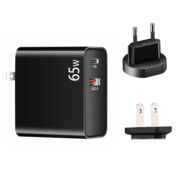 PD-65W USB-C / Type-C + QC3. 0 USB Laptop Charging Adapter, EU Plug / US Plug(Black) - Cable & Adapter by PMC Jewellery | Online Shopping South Africa | PMC Jewellery | Buy Now Pay Later Mobicred