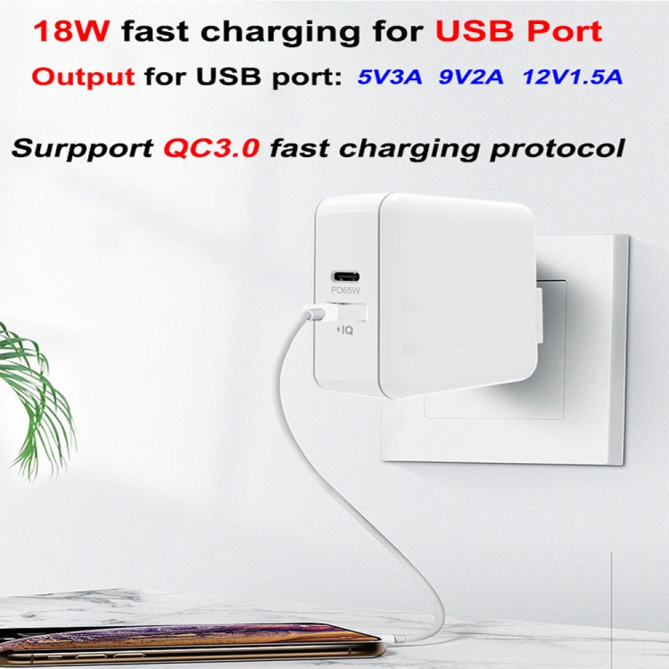 PD-65W USB-C / Type-C + QC3. 0 USB Laptop Charging Adapter + 2m USB-C / Type-C to USB-C / Type-C Data Cable Set, US Plug(Black) - Cable & Adapter by PMC Jewellery | Online Shopping South Africa | PMC Jewellery | Buy Now Pay Later Mobicred