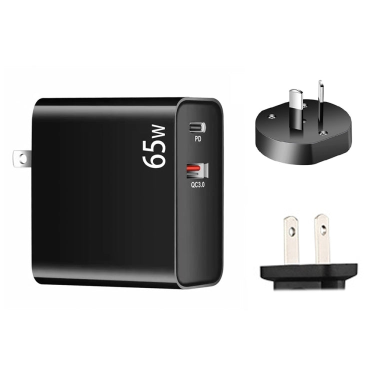 PD-65W USB-C / Type-C + QC3. 0 USB Laptop Charging Adapter, AU Plug / US Plug(Black) - Cable & Adapter by PMC Jewellery | Online Shopping South Africa | PMC Jewellery | Buy Now Pay Later Mobicred