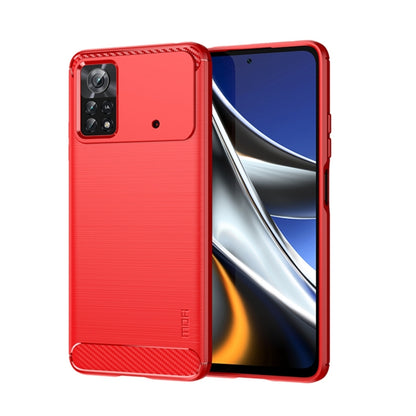 For Xiaomi Poco X4 Pro 5G MOFI Gentleness Brushed Carbon Fiber Soft TPU Case(Red) - Xiaomi Cases by MOFI | Online Shopping South Africa | PMC Jewellery | Buy Now Pay Later Mobicred