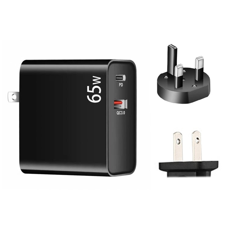PD-65W USB-C / Type-C + QC3. 0 USB Laptop Charging Adapter + 2m USB-C / Type-C to USB-C / Type-C Data Cable Set, UK Plug / US Plug(Black) - Cable & Adapter by PMC Jewellery | Online Shopping South Africa | PMC Jewellery | Buy Now Pay Later Mobicred