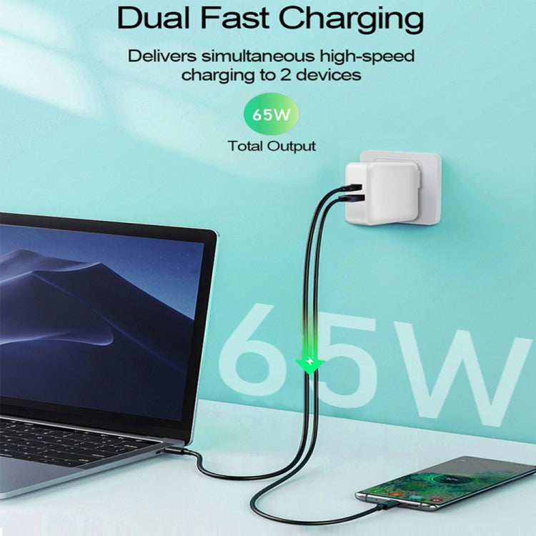 PD-65W USB-C / Type-C + QC3. 0 USB Laptop Charging Adapter + 1.8m USB-C / Type-C to MagSafe 2 / T Head Data Cable, US Plug(White) - Cable & Adapter by PMC Jewellery | Online Shopping South Africa | PMC Jewellery | Buy Now Pay Later Mobicred