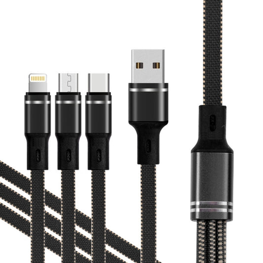 XJ-76 40W 5A 3 in 1 USB to 8 Pin + Type-C + Micro USB Super Flash Charging Cable, Length: 1.18m(Black) - Multifunction Cable by PMC Jewellery | Online Shopping South Africa | PMC Jewellery | Buy Now Pay Later Mobicred