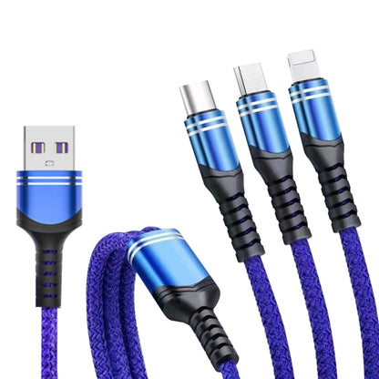 XJ-78 66W 6A 3 in 1 USB to 8 Pin + Type-C + Micro USB Super Flash Charging Cable, Length: 1.2m(Blue) - Multifunction Cable by PMC Jewellery | Online Shopping South Africa | PMC Jewellery | Buy Now Pay Later Mobicred