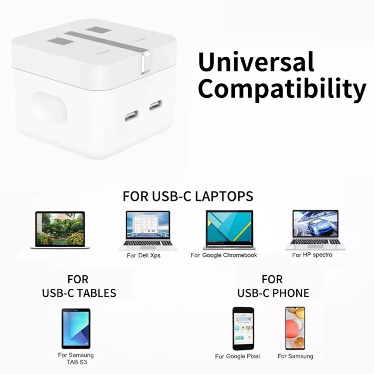 PD 35W Dual USB-C / Type-C Ports Charger with 2m Type-C to Type-C Data Cable, UK Plug - USB Charger by PMC TechLife | Online Shopping South Africa | PMC TechLife | Buy Now Pay Later Mobicred