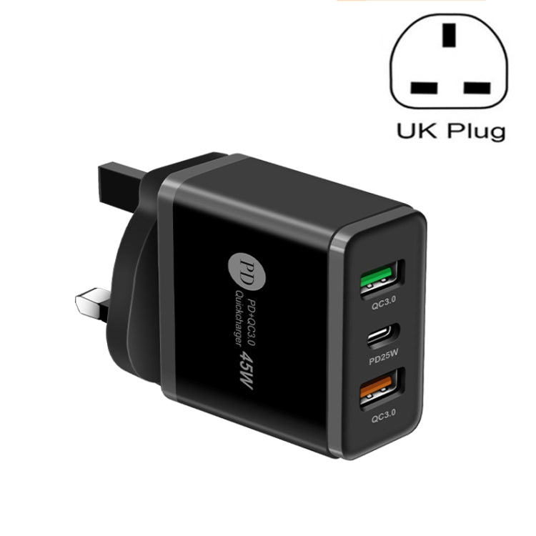 45W PD3.0 + 2 x QC3.0 USB Multi Port Quick Charger, UK Plug(Black) - USB Charger by PMC Jewellery | Online Shopping South Africa | PMC Jewellery | Buy Now Pay Later Mobicred