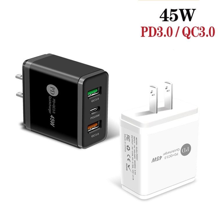 45W PD3.0 + 2 x QC3.0 USB Multi Port Charger with Type-C to 8 Pin Cable, US Plug(Black) - USB Charger by PMC Jewellery | Online Shopping South Africa | PMC Jewellery | Buy Now Pay Later Mobicred