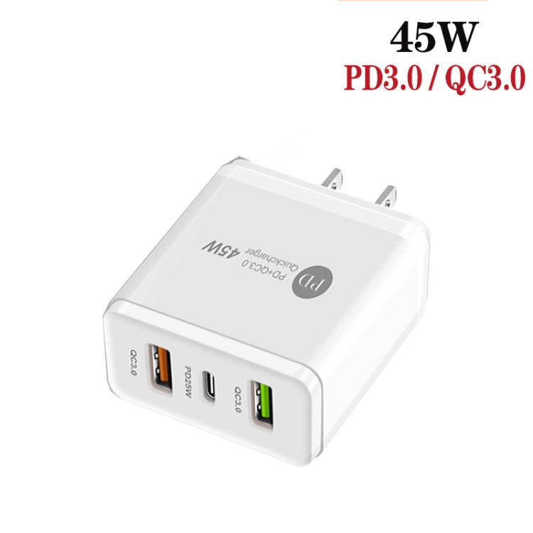 45W PD25W + 2 x QC3.0 USB Multi Port Charger with USB to 8 Pin Cable, US Plug(White) - USB Charger by PMC Jewellery | Online Shopping South Africa | PMC Jewellery | Buy Now Pay Later Mobicred