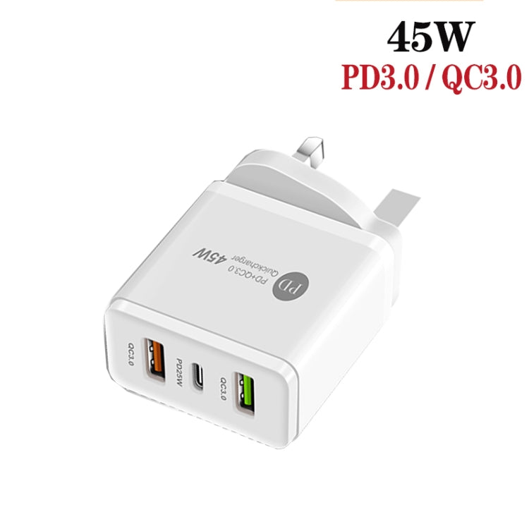 45W PD25W + 2 x QC3.0 USB Multi Port Charger with USB to 8 Pin Cable, UK Plug(White) - USB Charger by PMC Jewellery | Online Shopping South Africa | PMC Jewellery | Buy Now Pay Later Mobicred