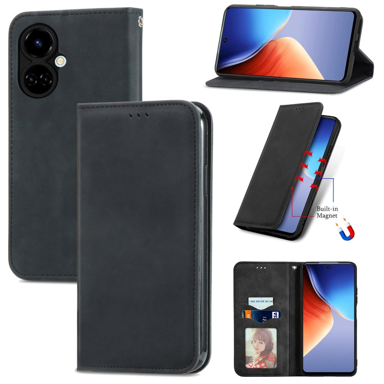 For Tecno Camon 19 Retro Skin Feel Magnetic Leather Phone Case(Black) - Tecno Cases by PMC Jewellery | Online Shopping South Africa | PMC Jewellery