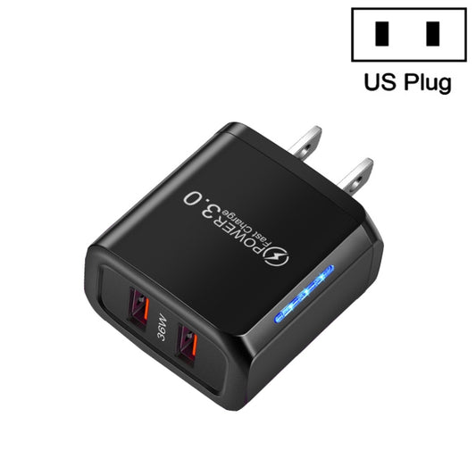 36W Dual Port QC3.0 USB Mobile Phone Charger Dual 18W Output, US Plug(Black) - USB Charger by PMC Jewellery | Online Shopping South Africa | PMC Jewellery | Buy Now Pay Later Mobicred