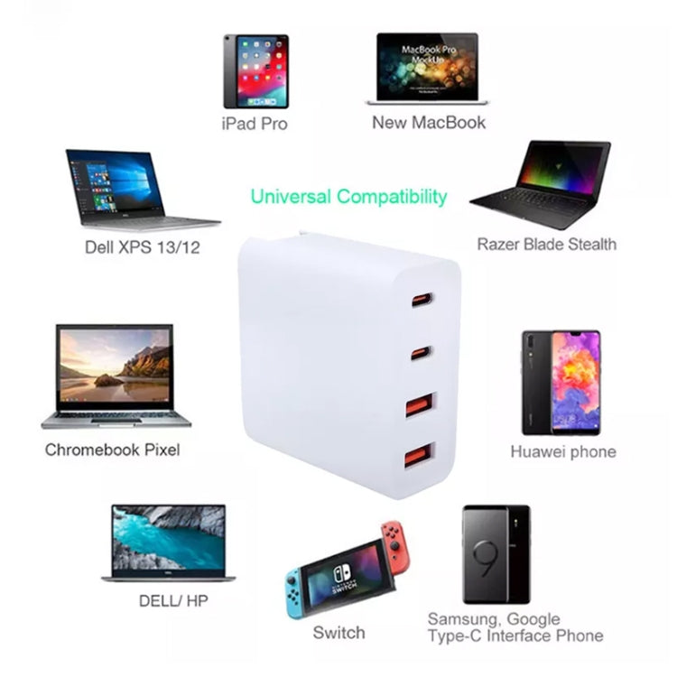 GaN 100W Dual USB+Dual USB-C/Type-C Multi Port Charger with  1.8m Type-C to MagSafe 1 / L Header Data Cable US / UK Plug - Cable & Adapter by PMC Jewellery | Online Shopping South Africa | PMC Jewellery | Buy Now Pay Later Mobicred