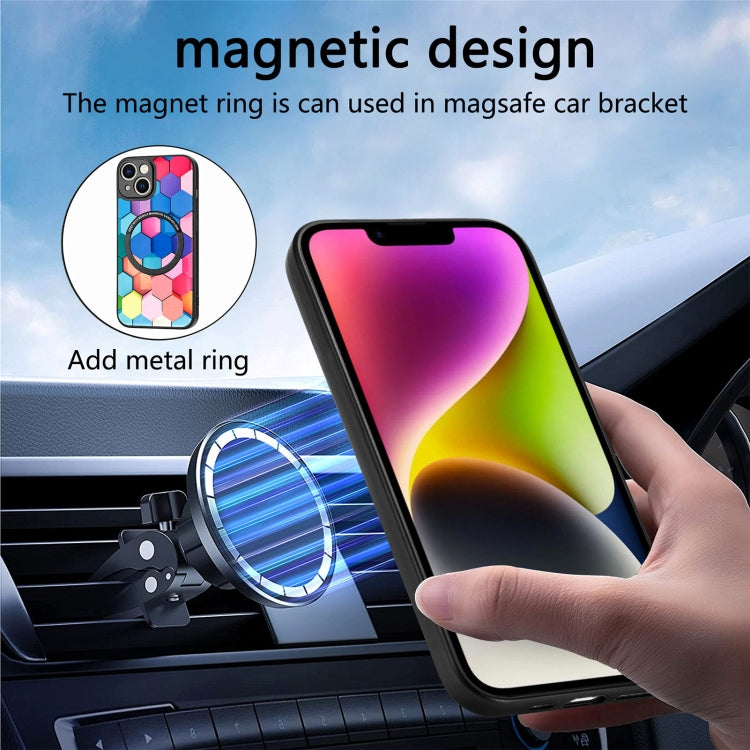 For iPhone 14 Colored Drawing Leather Back Cover Magsafe Phone Case(Rhombus) - iPhone 14 Cases by PMC Jewellery | Online Shopping South Africa | PMC Jewellery