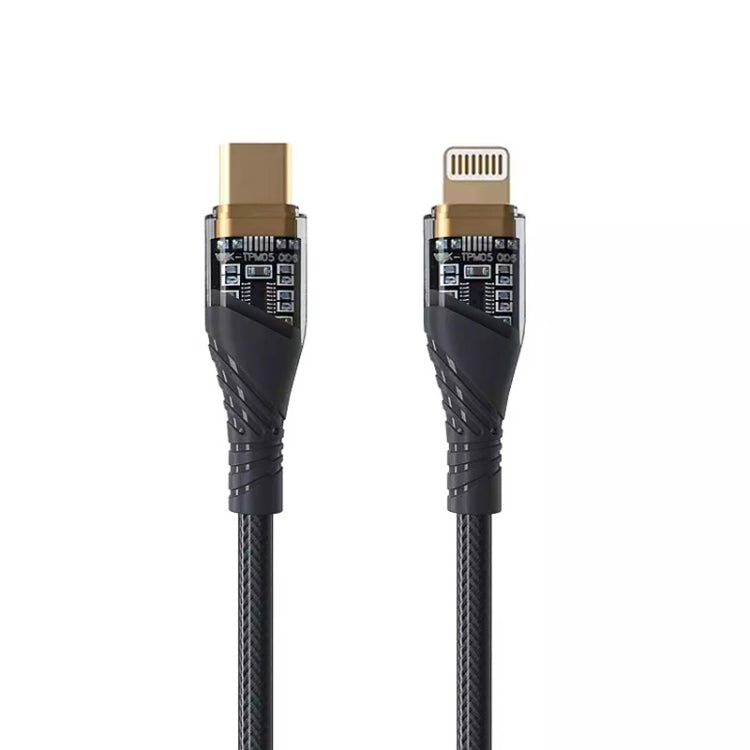 PD30W USB-C / Type-C to 8 Pin Transparent 3A Fast Charging Data Cable, Length: 1m(Black) - 2 in 1 Cable by PMC Jewellery | Online Shopping South Africa | PMC Jewellery | Buy Now Pay Later Mobicred