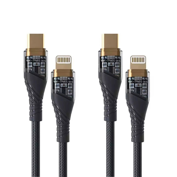 2pcs PD30W USB-C / Type-C to 8 Pin Transparent 3A Fast Charging Data Cable, Length: 1m(Black) - 2 in 1 Cable by PMC Jewellery | Online Shopping South Africa | PMC Jewellery | Buy Now Pay Later Mobicred