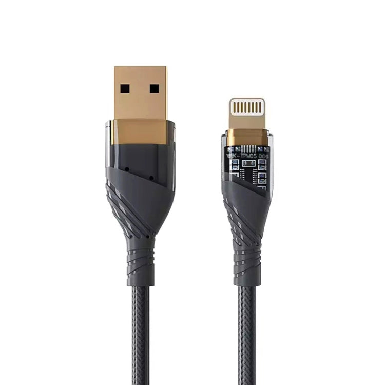 2.4A USB to 8 Pin Transparent Fast Charging Data Cable, Length: 1m(Black) - Normal Style Cable by PMC Jewellery | Online Shopping South Africa | PMC Jewellery | Buy Now Pay Later Mobicred