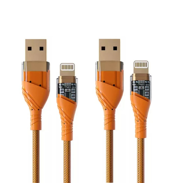 2pcs 2.4A USB to 8 Pin Transparent Fast Charging Data Cable, Length: 1m(Orange) - Normal Style Cable by PMC Jewellery | Online Shopping South Africa | PMC Jewellery | Buy Now Pay Later Mobicred