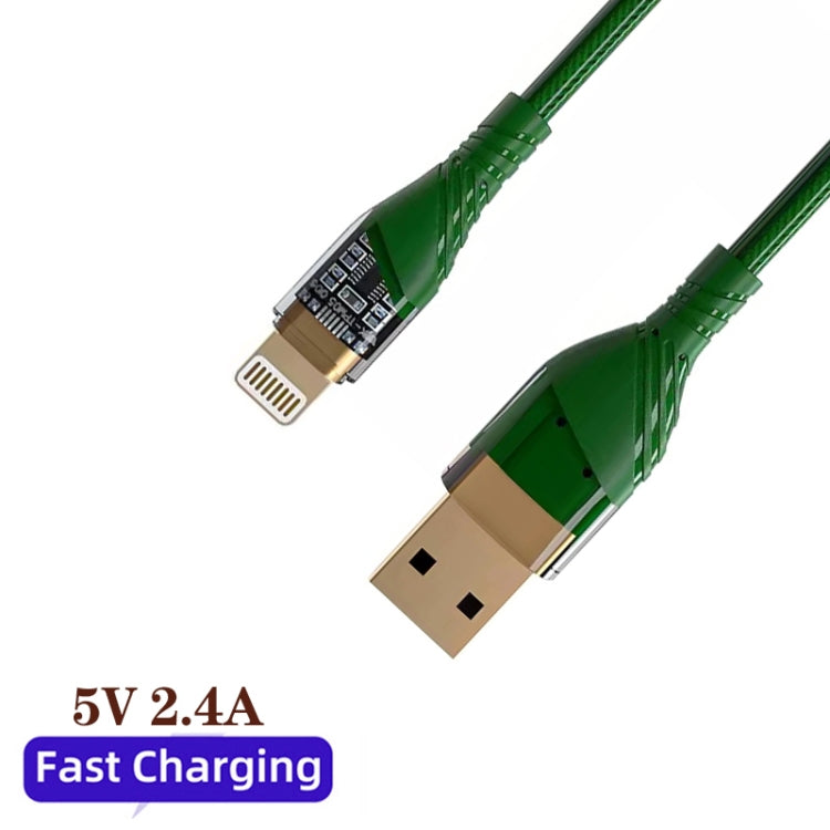 2pcs 2.4A USB to 8 Pin Transparent Fast Charging Data Cable, Length: 1m(Green) - Normal Style Cable by PMC Jewellery | Online Shopping South Africa | PMC Jewellery | Buy Now Pay Later Mobicred