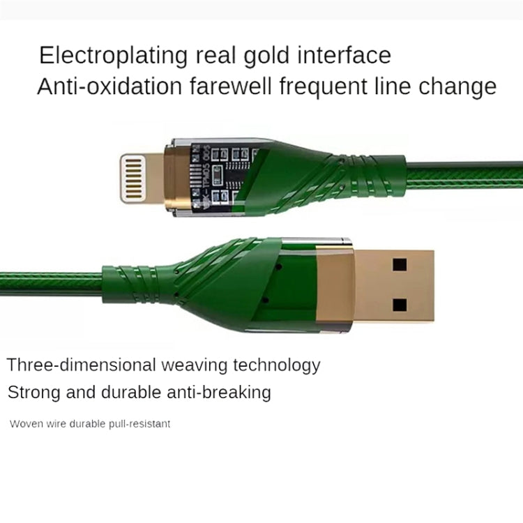 2pcs 2.4A USB to 8 Pin Transparent Fast Charging Data Cable, Length: 1m(Green) - Normal Style Cable by PMC Jewellery | Online Shopping South Africa | PMC Jewellery | Buy Now Pay Later Mobicred