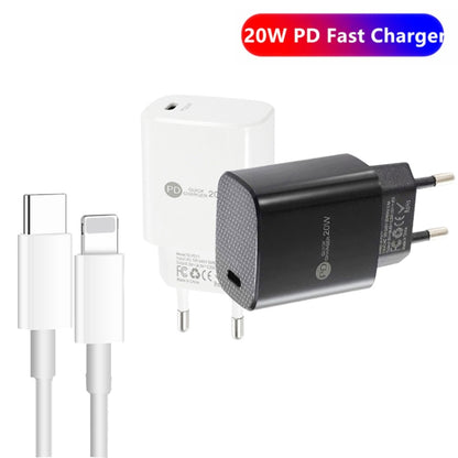 PD11 Single PD3.0 USB-C / Type-C 20W Fast Charger with 1m Type-C to 8 Pin Data Cable, EU Plug(Black) - USB Charger by PMC Jewellery | Online Shopping South Africa | PMC Jewellery | Buy Now Pay Later Mobicred