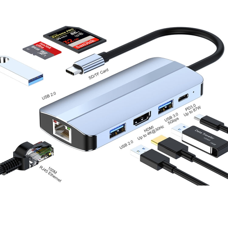 JUNSUNMAY 8 in 1 Type-C to 4K HDMI + RJ45 Ethernet Hub Docking Station Adapter - USB HUB by JUNSUNMAY | Online Shopping South Africa | PMC Jewellery | Buy Now Pay Later Mobicred