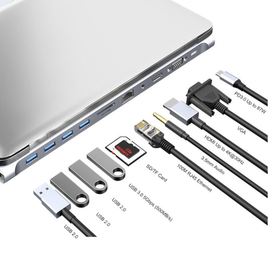 JUNSUNMAY 11 in 1 Multifunctional USB C Hub Docking Station Adapter SD/TF Card Reader - USB HUB by JUNSUNMAY | Online Shopping South Africa | PMC Jewellery | Buy Now Pay Later Mobicred