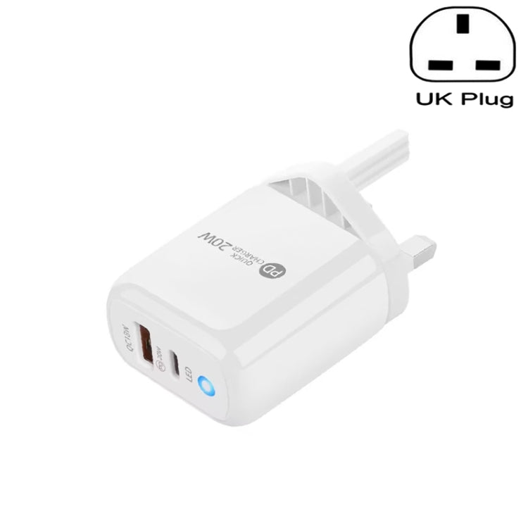 PD04 PD20W Type-C + QC18W USB Mobile Phone Charger with LED Indicator, UK Plug(White) - USB Charger by PMC Jewellery | Online Shopping South Africa | PMC Jewellery | Buy Now Pay Later Mobicred