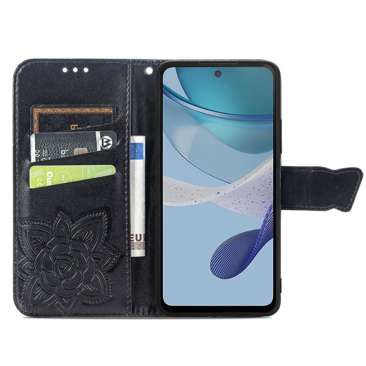 For Motorola Moto E13 Butterfly Love Flower Embossed Flip Leather Phone Case(Black) - Motorola Cases by PMC Jewellery | Online Shopping South Africa | PMC Jewellery | Buy Now Pay Later Mobicred