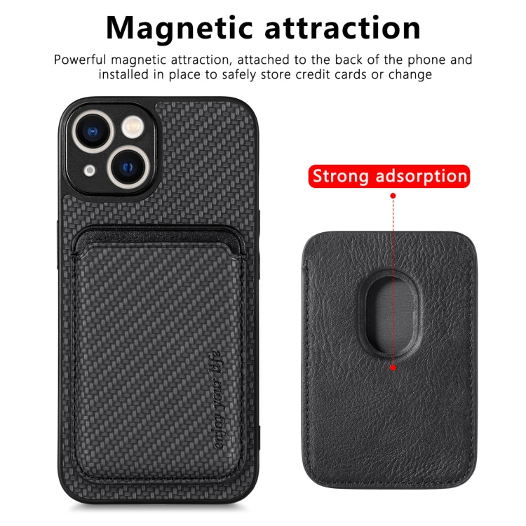 For iPhone 14 Carbon Fiber Leather Card Magsafe Magnetic Phone Case(Black) - iPhone 14 Cases by PMC Jewellery | Online Shopping South Africa | PMC Jewellery