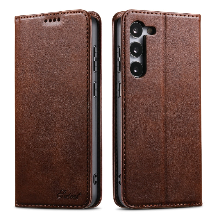 For Samsung Galaxy S24 Ultra 5G Suteni Calf Texture Horizontal Flip Leather Phone Case(Brown) - Galaxy S24 Ultra 5G Cases by Suteni | Online Shopping South Africa | PMC Jewellery | Buy Now Pay Later Mobicred