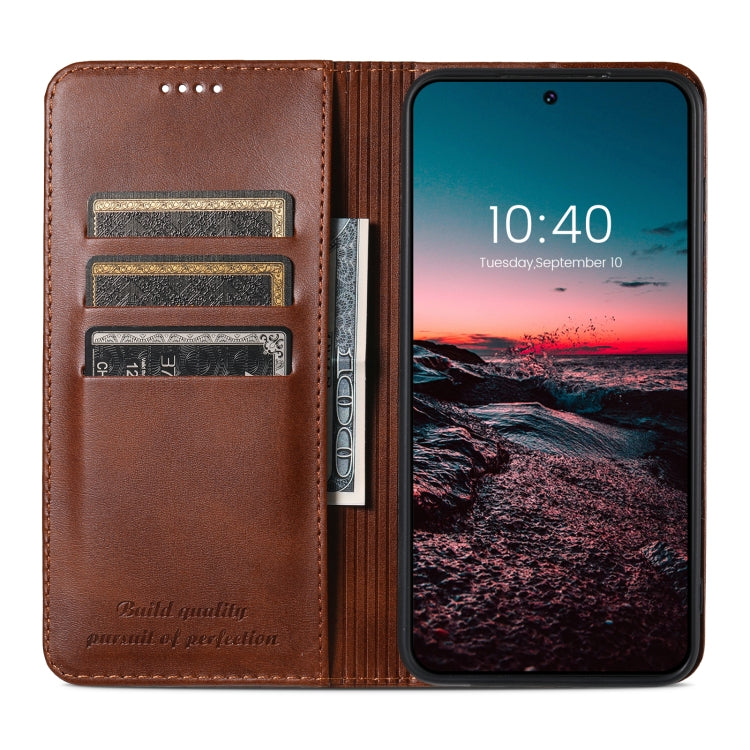 For Samsung Galaxy S24 Ultra 5G Suteni Calf Texture Horizontal Flip Leather Phone Case(Brown) - Galaxy S24 Ultra 5G Cases by Suteni | Online Shopping South Africa | PMC Jewellery | Buy Now Pay Later Mobicred