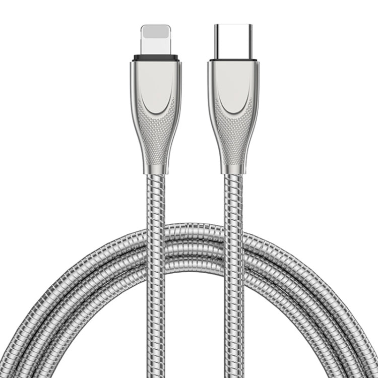 ENKAY ENK-CB128 PD 27W Type-C to 8 Pin Carbon Steel Hose Spring Fast Charging Data Cable, Length:1m(Silver) - 2 in 1 Cable by ENKAY | Online Shopping South Africa | PMC Jewellery | Buy Now Pay Later Mobicred