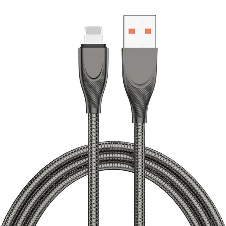 ENKAY ENK-CB131 USB to 8 Pin Carbon Steel Hose Spring 2.4A Fast Charging Data Cable, Length:2m(Black) - Normal Style Cable by ENKAY | Online Shopping South Africa | PMC Jewellery | Buy Now Pay Later Mobicred