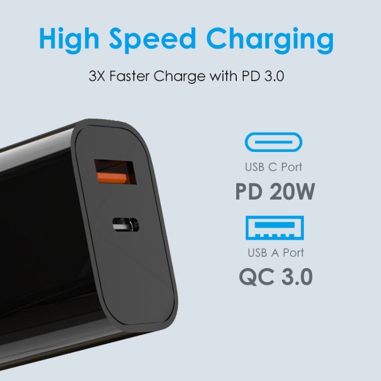 NORTHJO NOPD2002 PD20W USB-C/Type-C + QC 3.0 USB Dual Ports Fast Charger, US Plug(Black) - USB Charger by NORTHJO | Online Shopping South Africa | PMC Jewellery | Buy Now Pay Later Mobicred