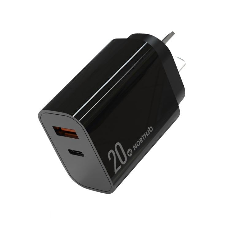 NORTHJO NOPD2002 PD20W USB-C/Type-C + QC 3.0 USB Dual Ports Fast Charger, AU Plug(Black) - USB Charger by NORTHJO | Online Shopping South Africa | PMC Jewellery | Buy Now Pay Later Mobicred