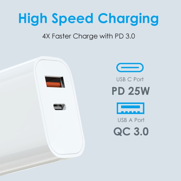 NORTHJO NOPD2502 PD 25W USB-C/Type-C + QC 3.0 USB Dual Ports Fast Charger, Plug Type:EU Plug(White) - USB Charger by NORTHJO | Online Shopping South Africa | PMC Jewellery | Buy Now Pay Later Mobicred