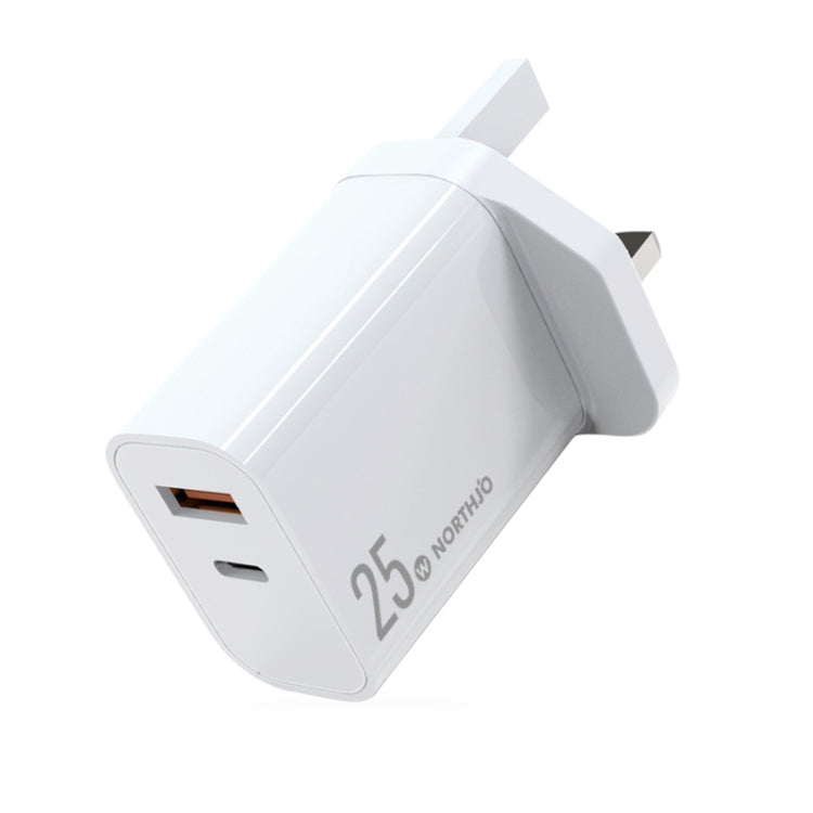 NORTHJO NOPD2502 PD 25W USB-C/Type-C + QC 3.0 USB Dual Ports Fast Charger, Plug Type:UK Plug(White) - USB Charger by NORTHJO | Online Shopping South Africa | PMC Jewellery | Buy Now Pay Later Mobicred