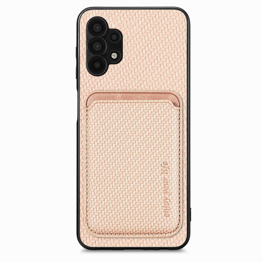 For Samsung Galaxy A32 5G Carbon Fiber Leather Card Magsafe Magnetic Phone Case(Khaki) - Galaxy Phone Cases by PMC Jewellery | Online Shopping South Africa | PMC Jewellery