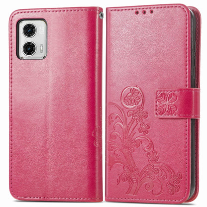 For Motorola Moto G73 Four-leaf Clasp Embossed Buckle Leather Phone Case(Magenta) - Motorola Cases by PMC Jewellery | Online Shopping South Africa | PMC Jewellery | Buy Now Pay Later Mobicred