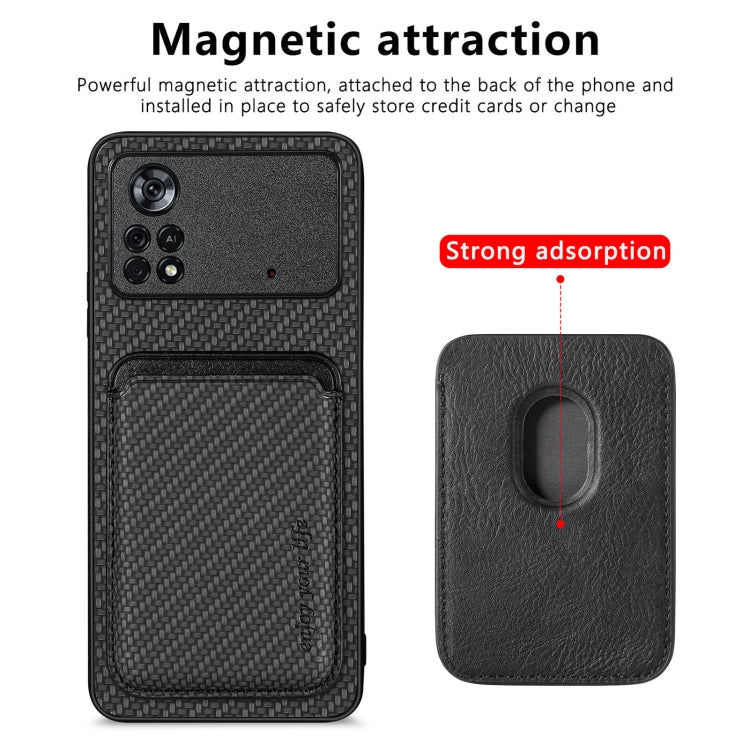 For Xiaomi Poco X4 Pro 5G Carbon Fiber Leather Card Magsafe Magnetic Phone Case(Black) - Poco X4 Pro 5G Cases by PMC Jewellery | Online Shopping South Africa | PMC Jewellery