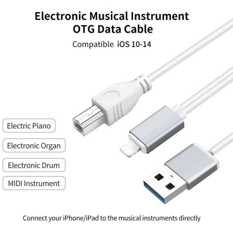 1m 8 Pin to USB + MIDI Electronic Music Instrument & OTG & Charging Multifunctional Cable Compatible with above iOS 10.3.2 - Video & Audio Cable by PMC Jewellery | Online Shopping South Africa | PMC Jewellery