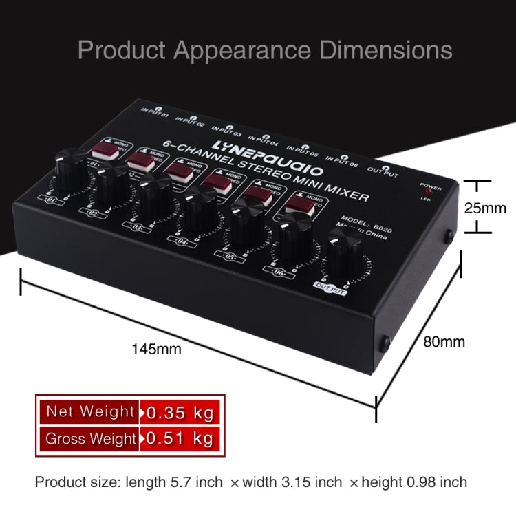 B020 Mini 6-Channel Stereo Audio Mixer Musical Instrument Mixer Electric Wind Electric Guitar Electronic Piano Drums Mixer -  by PMC Jewellery | Online Shopping South Africa | PMC Jewellery | Buy Now Pay Later Mobicred