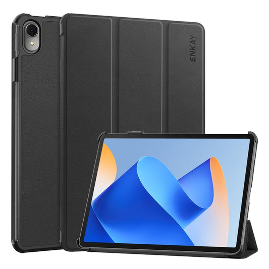 For Huawei MatePad 11 2023 ENKAY Tri-fold Custer Texture Leather Stand Smart Case(Black) - Huawei by ENKAY | Online Shopping South Africa | PMC Jewellery | Buy Now Pay Later Mobicred